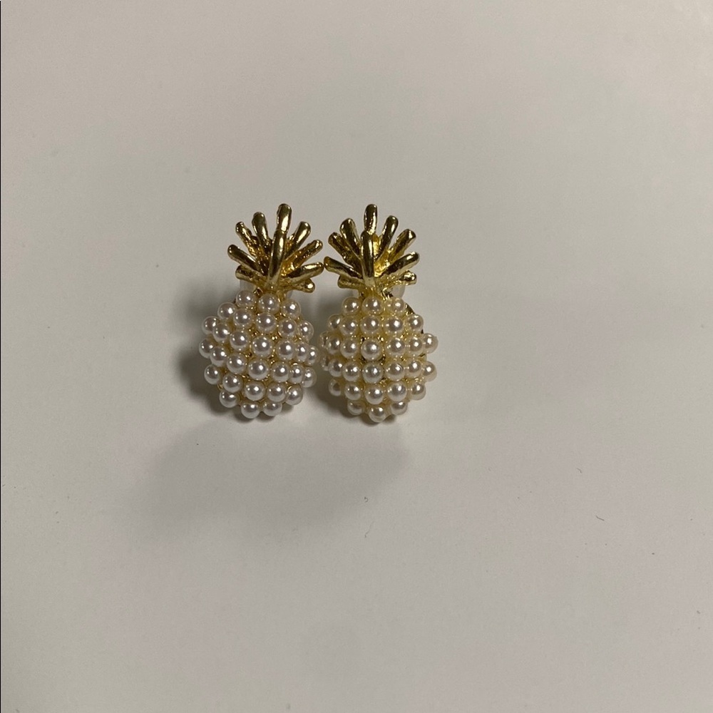 Gold and Pearl Pineapple Earrings - Picture 3 of 3